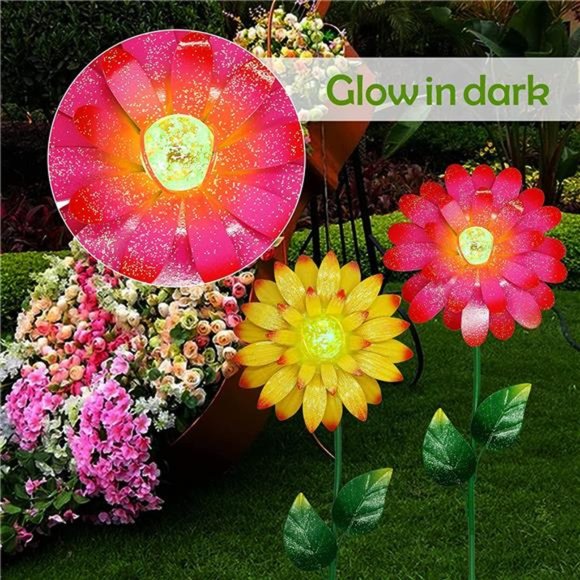 25 Inch Flower Garden Stakes Decor, Shaking Head Metal Outdoor - Set of 2 - Picture 3 of 4